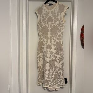 Alexander McQueen Cream and Tan Midi Dress